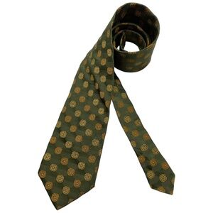 IKE BEHAR Green Geometric Floral Silk LUXURY Tie HANDMADE USA